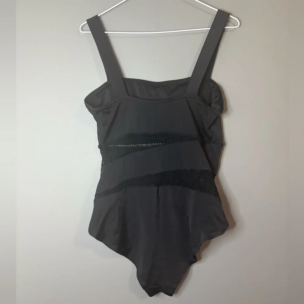 DKNY Black Mesh Panel One Piece Swimsuit | Size 14 | Chic Cutout - Picture 5 of 9